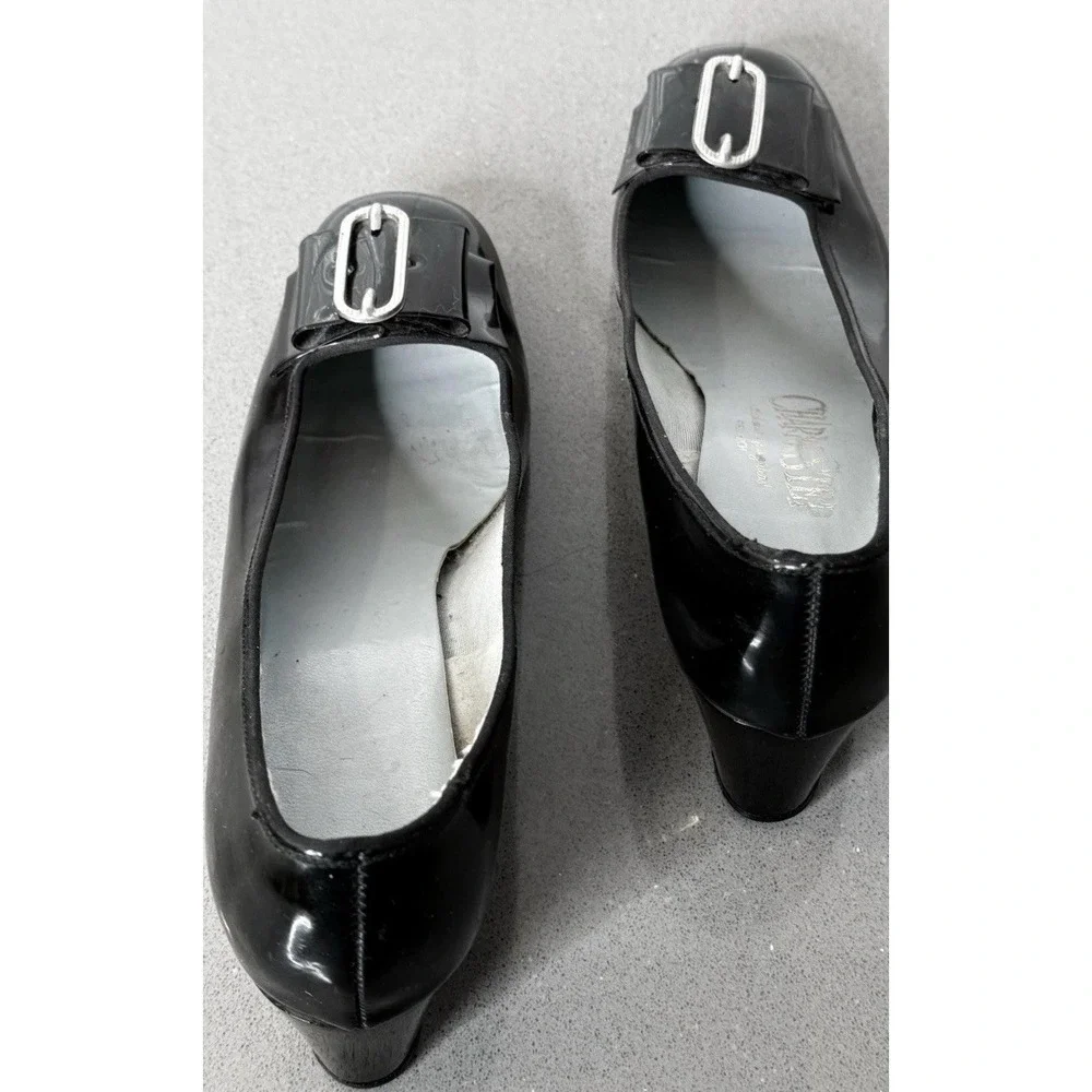 VTG Women's Pump Shoe Black Patent Leather By Charm Step 8M Silver Buckle VGUC